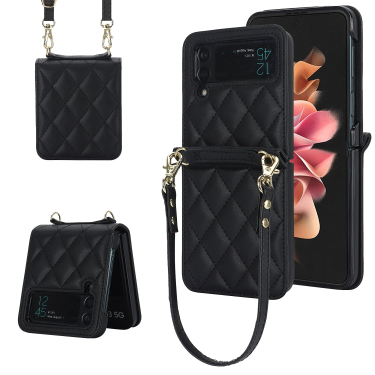 Custodia per telefono con struttura rombica con cordino lungo e corto, For Samsung Galaxy Z Flip6 / Flip7 FE, For Samsung Galaxy Z Flip5, For Samsung Galaxy Z Flip4