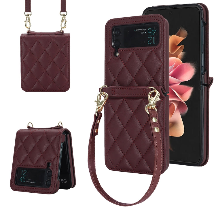 Custodia per telefono con struttura rombica con cordino lungo e corto, For Samsung Galaxy Z Flip6 / Flip7 FE, For Samsung Galaxy Z Flip5, For Samsung Galaxy Z Flip4