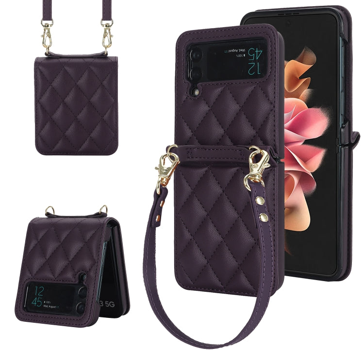 Custodia per telefono con struttura rombica con cordino lungo e corto, For Samsung Galaxy Z Flip6 / Flip7 FE, For Samsung Galaxy Z Flip5, For Samsung Galaxy Z Flip4