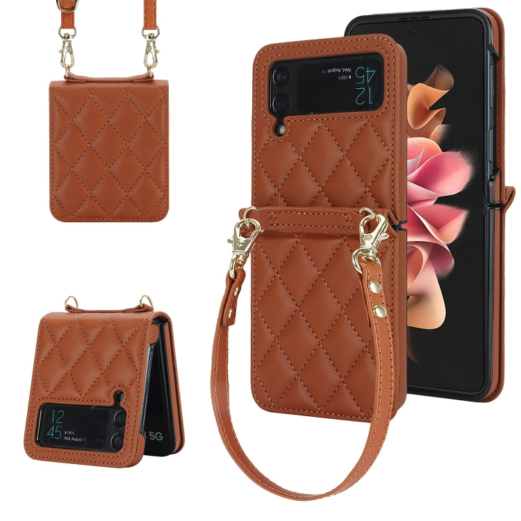 Custodia per telefono con struttura rombica con cordino lungo e corto, For Samsung Galaxy Z Flip6 / Flip7 FE, For Samsung Galaxy Z Flip5, For Samsung Galaxy Z Flip4
