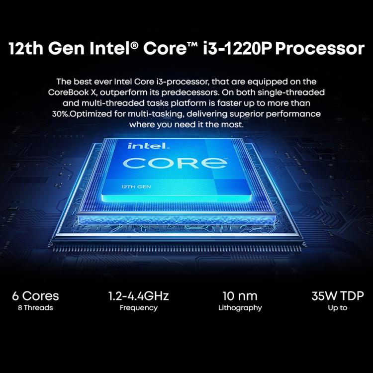Laptop CHUWI CoreBook X da 14 pollici, Windows 11 Intel Core i3-1215U Hexa Core di dodicesima generazione, i3-1215U 16GB+512GB
