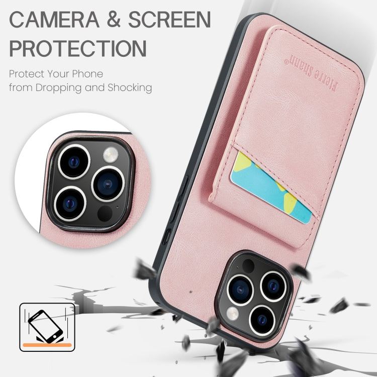 Custodia per telefono in PU con cover posteriore per portacarte Fierre Shann Crazy Horse, For iPhone 15 Pro Max, For iPhone 15 Pro, For iPhone 15 Plus, For iPhone 15