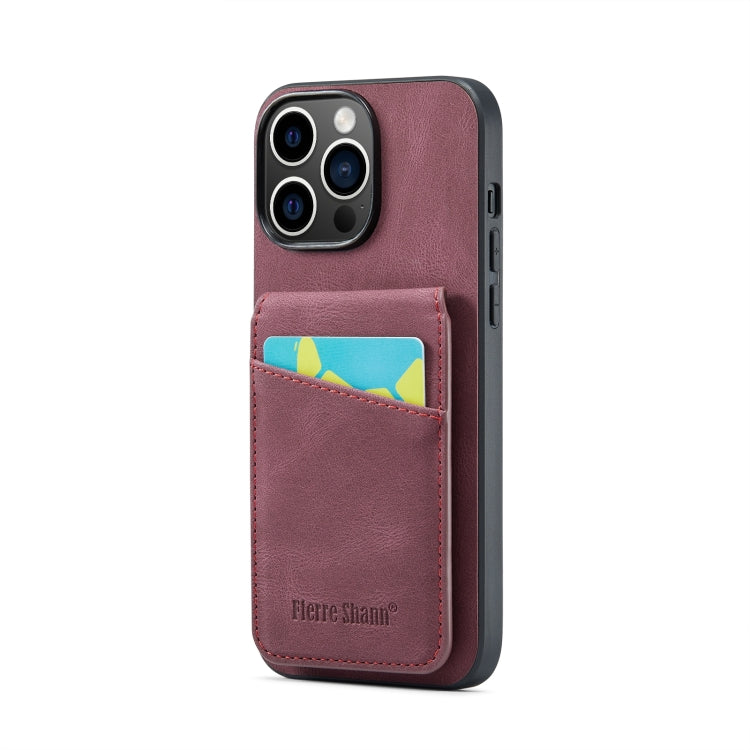 Custodia per telefono in PU con cover posteriore per portacarte Fierre Shann Crazy Horse, For iPhone 15 Pro Max, For iPhone 15 Pro, For iPhone 15 Plus, For iPhone 15