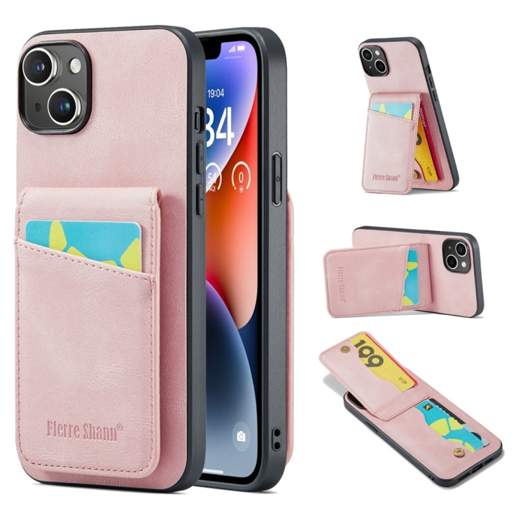 Custodia per telefono in PU con cover posteriore per portacarte Fierre Shann Crazy Horse, For iPhone 15 Pro Max, For iPhone 15 Pro, For iPhone 15 Plus, For iPhone 15