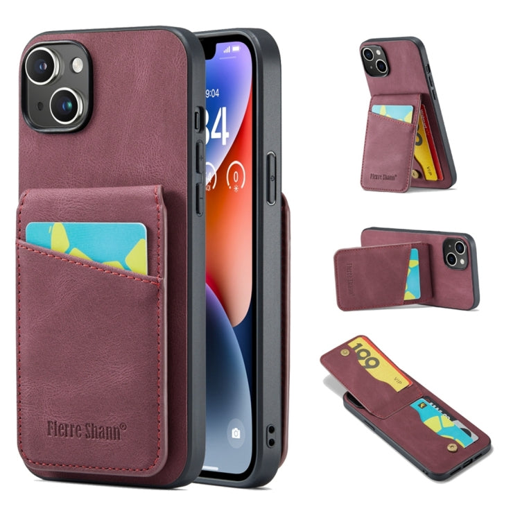 Custodia per telefono in PU con cover posteriore per portacarte Fierre Shann Crazy Horse, For iPhone 15 Pro Max, For iPhone 15 Pro, For iPhone 15 Plus, For iPhone 15