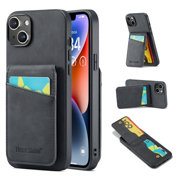 Custodia per telefono in PU con cover posteriore per portacarte Fierre Shann Crazy Horse, For iPhone 15 Pro Max, For iPhone 15 Pro, For iPhone 15 Plus, For iPhone 15