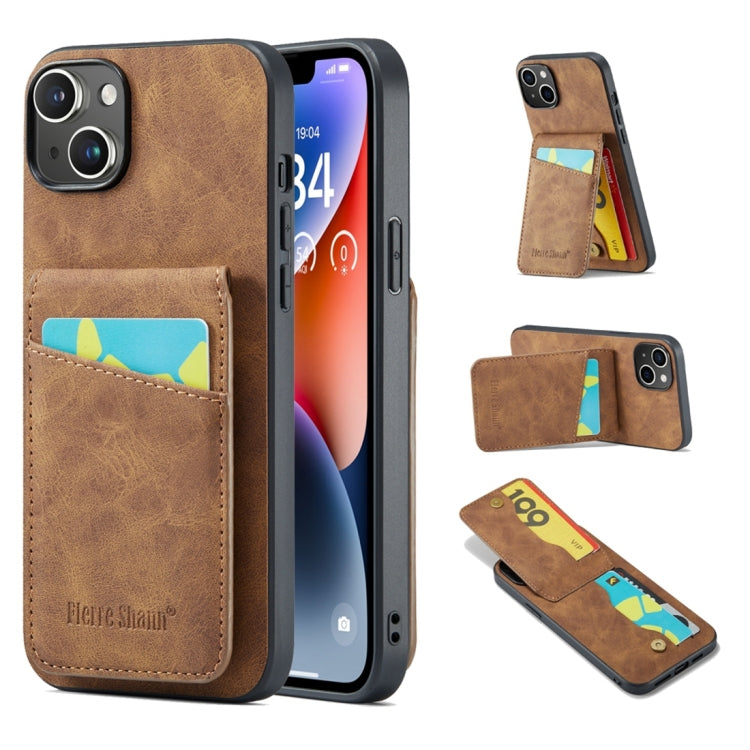 Custodia per telefono in PU con cover posteriore per portacarte Fierre Shann Crazy Horse, For iPhone 15 Pro Max, For iPhone 15 Pro, For iPhone 15 Plus, For iPhone 15
