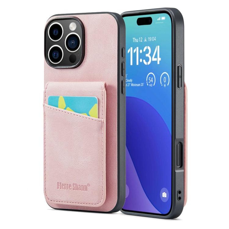 Custodia per telefono in PU con cover posteriore per portacarte Fierre Shann Crazy Horse, For iPhone 16 Pro Max, For iPhone 16 Pro, For iPhone 16 Plus, For iPhone 16