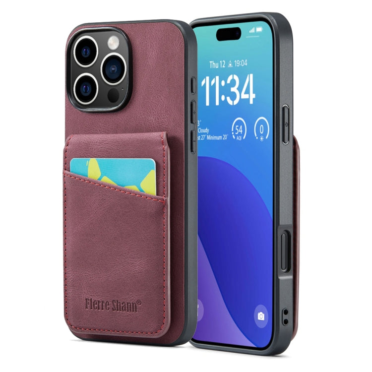 Custodia per telefono in PU con cover posteriore per portacarte Fierre Shann Crazy Horse, For iPhone 16 Pro Max, For iPhone 16 Pro, For iPhone 16 Plus, For iPhone 16