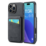 Custodia per telefono in PU con cover posteriore per portacarte Fierre Shann Crazy Horse, For iPhone 16 Pro Max, For iPhone 16 Pro, For iPhone 16 Plus, For iPhone 16