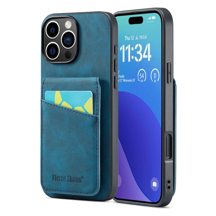 Custodia per telefono in PU con cover posteriore per portacarte Fierre Shann Crazy Horse, For iPhone 16 Pro Max, For iPhone 16 Pro, For iPhone 16 Plus, For iPhone 16