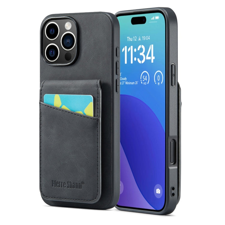 Custodia per telefono in PU con cover posteriore per portacarte Fierre Shann Crazy Horse, For iPhone 16 Pro Max, For iPhone 16 Pro, For iPhone 16 Plus, For iPhone 16