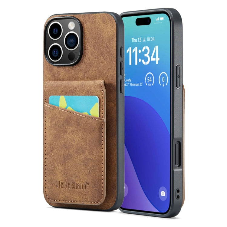 Custodia per telefono in PU con cover posteriore per portacarte Fierre Shann Crazy Horse, For iPhone 16 Pro Max, For iPhone 16 Pro, For iPhone 16 Plus, For iPhone 16