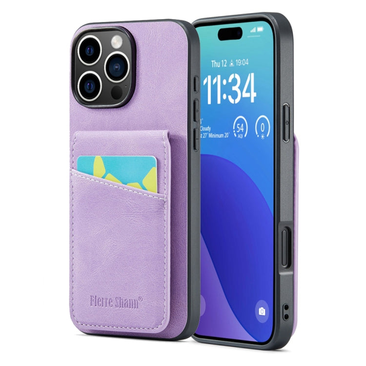 Custodia per telefono in PU con cover posteriore per portacarte Fierre Shann Crazy Horse, For iPhone 16 Pro Max, For iPhone 16 Pro, For iPhone 16 Plus, For iPhone 16