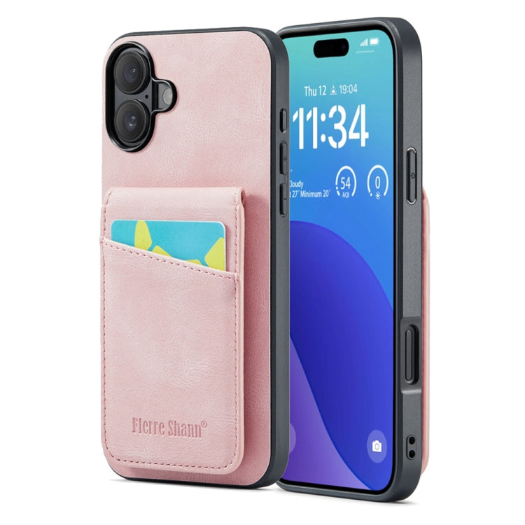 Custodia per telefono in PU con cover posteriore per portacarte Fierre Shann Crazy Horse, For iPhone 16 Pro Max, For iPhone 16 Pro, For iPhone 16 Plus, For iPhone 16