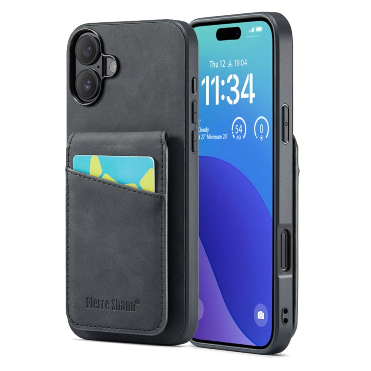 Custodia per telefono in PU con cover posteriore per portacarte Fierre Shann Crazy Horse, For iPhone 16 Pro Max, For iPhone 16 Pro, For iPhone 16 Plus, For iPhone 16