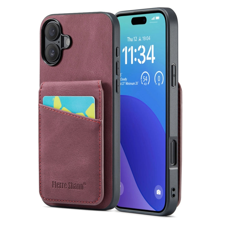 Custodia per telefono in PU con cover posteriore per portacarte Fierre Shann Crazy Horse, For iPhone 16 Pro Max, For iPhone 16 Pro, For iPhone 16 Plus, For iPhone 16