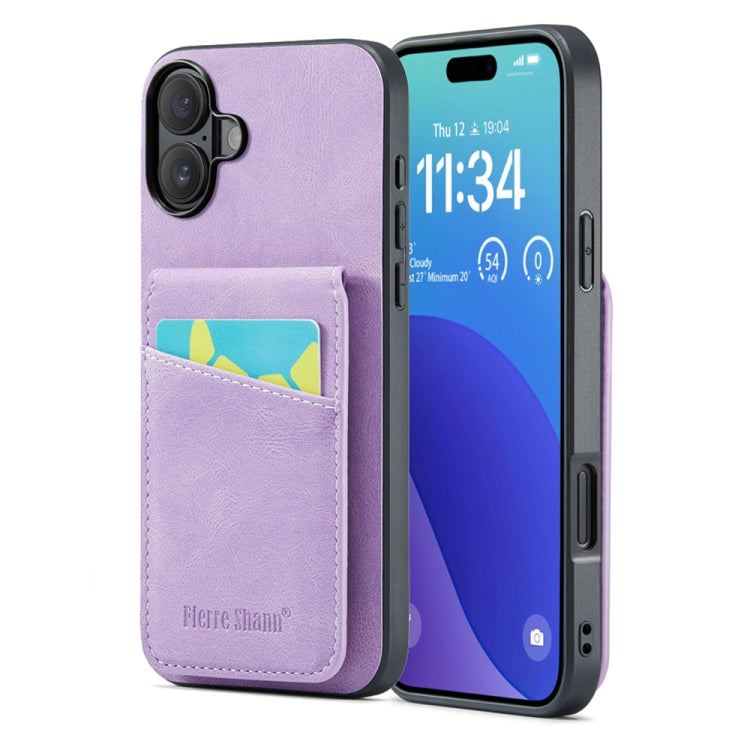 Custodia per telefono in PU con cover posteriore per portacarte Fierre Shann Crazy Horse, For iPhone 16 Pro Max, For iPhone 16 Pro, For iPhone 16 Plus, For iPhone 16