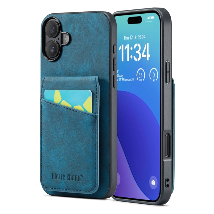 Custodia per telefono in PU con cover posteriore per portacarte Fierre Shann Crazy Horse, For iPhone 16 Pro Max, For iPhone 16 Pro, For iPhone 16 Plus, For iPhone 16