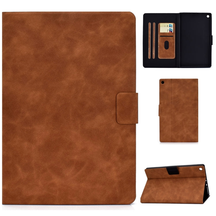 Custodia in pelle a conchiglia orizzontale in pelle bovina con supporto e slot per schede e funzione Sleep / Wake-up, For Kindle Fire HD8 (2020), For Kindle Fire 7 2015 / 2017 / 2019, For Kindle Fire HD8 2016 / 2017, For Kindle Fire HD10 2015 / 2017   ...
