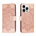 Custodia per telefono in pelle con stampa Sun Mandala, For iPhone 15 Pro, For iPhone 15 Plus, For iPhone 15
