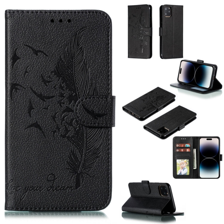 Custodia per telefono in pelle con texture litchi con motivo piuma, For iPhone 15 Pro Max, For iPhone 15 Pro, For iPhone 15 Plus, For iPhone 15