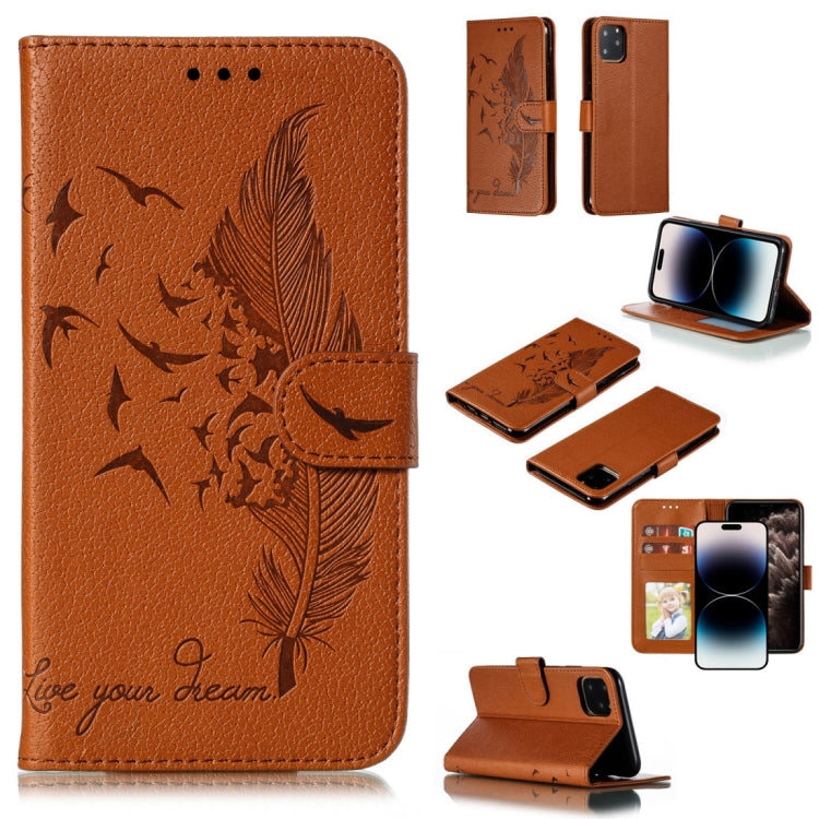 Custodia per telefono in pelle con texture litchi con motivo piuma, For iPhone 15 Pro Max, For iPhone 15 Pro, For iPhone 15 Plus, For iPhone 15