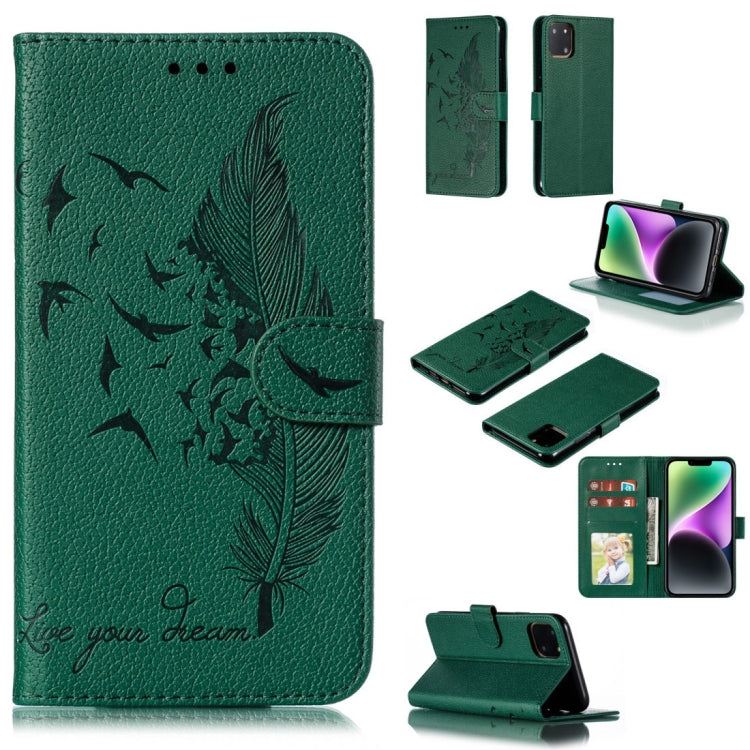 Custodia per telefono in pelle con texture litchi con motivo piuma, For iPhone 15 Pro Max, For iPhone 15 Pro, For iPhone 15 Plus, For iPhone 15