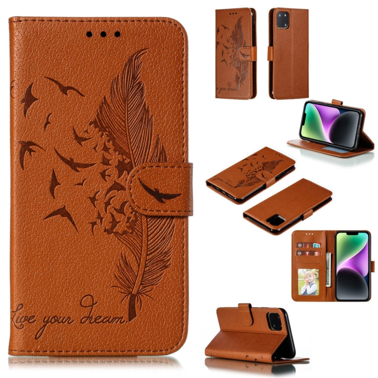 Custodia per telefono in pelle con texture litchi con motivo piuma, For iPhone 15 Pro Max, For iPhone 15 Pro, For iPhone 15 Plus, For iPhone 15