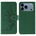 Custodia per telefono in pelle con texture litchi con motivo piuma, For iPhone 17 Pro Max, For iPhone 17 Pro, For iPhone 17, For iPhone Air