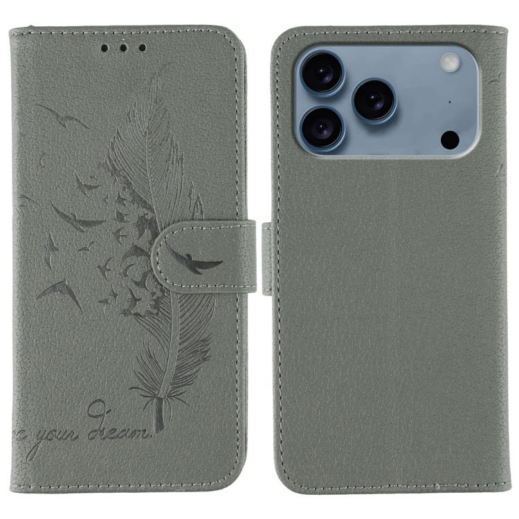 Custodia per telefono in pelle con texture litchi con motivo piuma, For iPhone 17 Pro Max, For iPhone 17 Pro, For iPhone 17, For iPhone Air