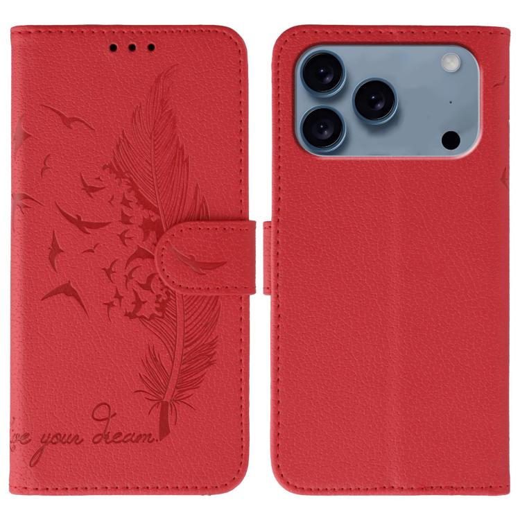 Custodia per telefono in pelle con texture litchi con motivo piuma, For iPhone 17 Pro Max, For iPhone 17 Pro, For iPhone 17, For iPhone Air