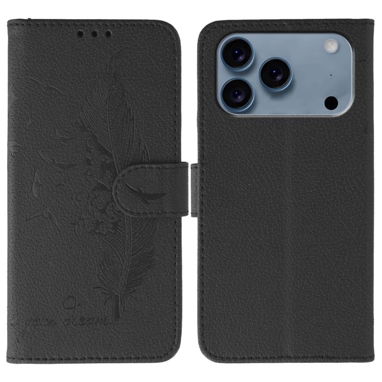Custodia per telefono in pelle con texture litchi con motivo piuma, For iPhone 17 Pro Max, For iPhone 17 Pro, For iPhone 17, For iPhone Air