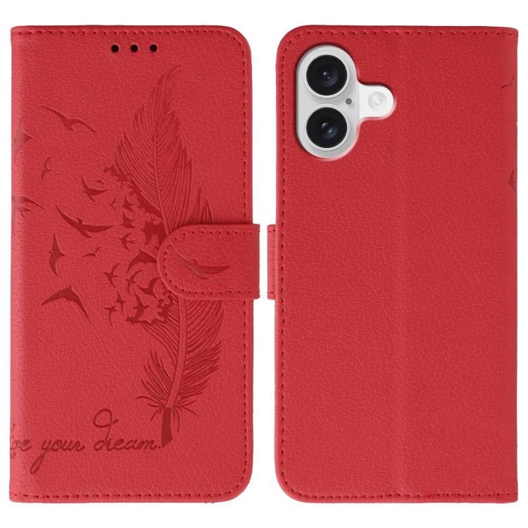 Custodia per telefono in pelle con texture litchi con motivo piuma, For iPhone 17 Pro Max, For iPhone 17 Pro, For iPhone 17, For iPhone Air