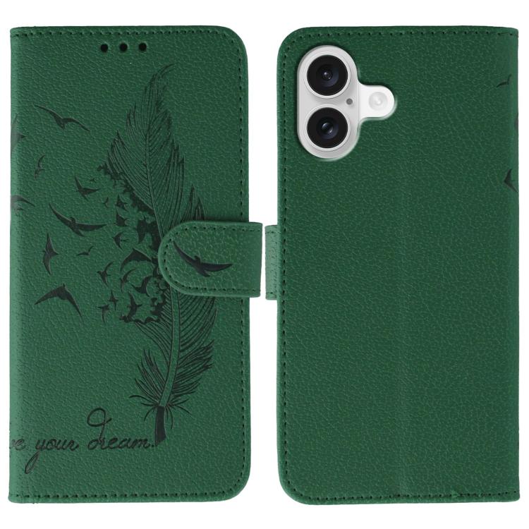 Custodia per telefono in pelle con texture litchi con motivo piuma, For iPhone 17 Pro Max, For iPhone 17 Pro, For iPhone 17, For iPhone Air