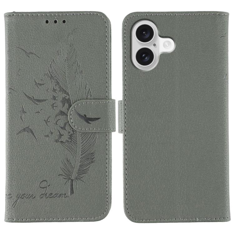 Custodia per telefono in pelle con texture litchi con motivo piuma, For iPhone 17 Pro Max, For iPhone 17 Pro, For iPhone 17, For iPhone Air