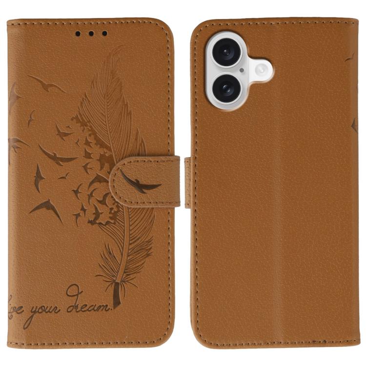 Custodia per telefono in pelle con texture litchi con motivo piuma, For iPhone 17 Pro Max, For iPhone 17 Pro, For iPhone 17, For iPhone Air