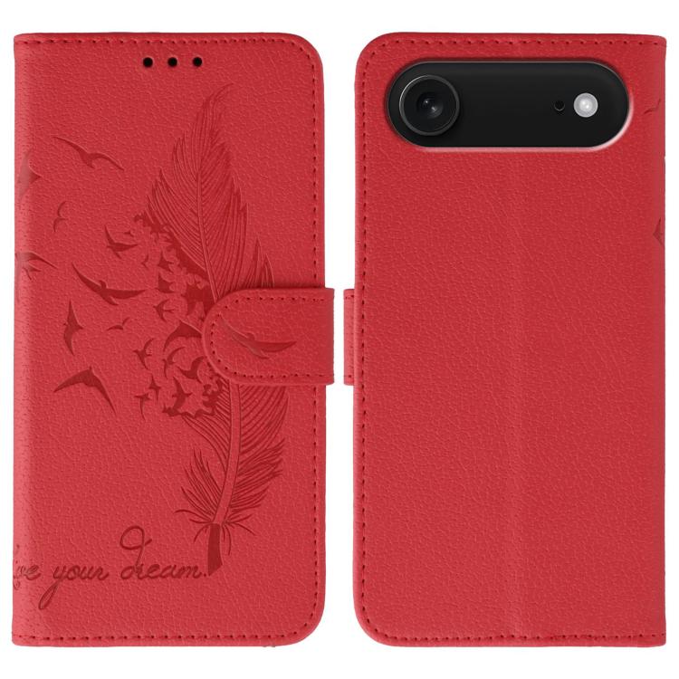 Custodia per telefono in pelle con texture litchi con motivo piuma, For iPhone 17 Pro Max, For iPhone 17 Pro, For iPhone 17, For iPhone Air