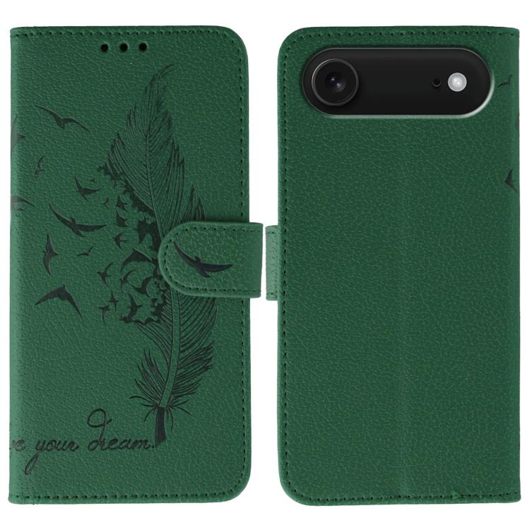 Custodia per telefono in pelle con texture litchi con motivo piuma, For iPhone 17 Pro Max, For iPhone 17 Pro, For iPhone 17, For iPhone Air