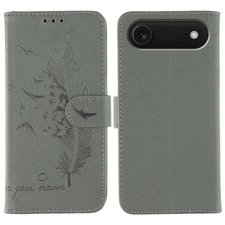 Custodia per telefono in pelle con texture litchi con motivo piuma, For iPhone 17 Pro Max, For iPhone 17 Pro, For iPhone 17, For iPhone Air