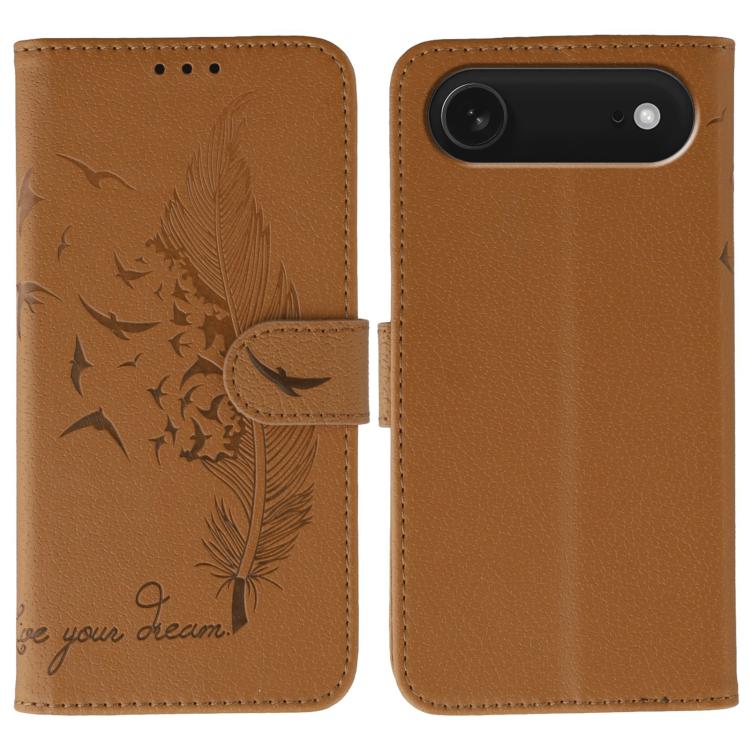 Custodia per telefono in pelle con texture litchi con motivo piuma, For iPhone 17 Pro Max, For iPhone 17 Pro, For iPhone 17, For iPhone Air