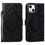 Custodia per cellulare in pelle con motivo a rilievo mandala in rilievo, For iPhone 15 Plus, For iPhone 15