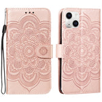 Custodia per cellulare in pelle con motivo a rilievo mandala in rilievo, For iPhone 15 Plus, For iPhone 15