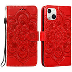 Custodia per cellulare in pelle con motivo a rilievo mandala in rilievo, For iPhone 15 Plus, For iPhone 15