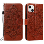 Custodia per cellulare in pelle con motivo a rilievo mandala in rilievo, For iPhone 15 Plus, For iPhone 15