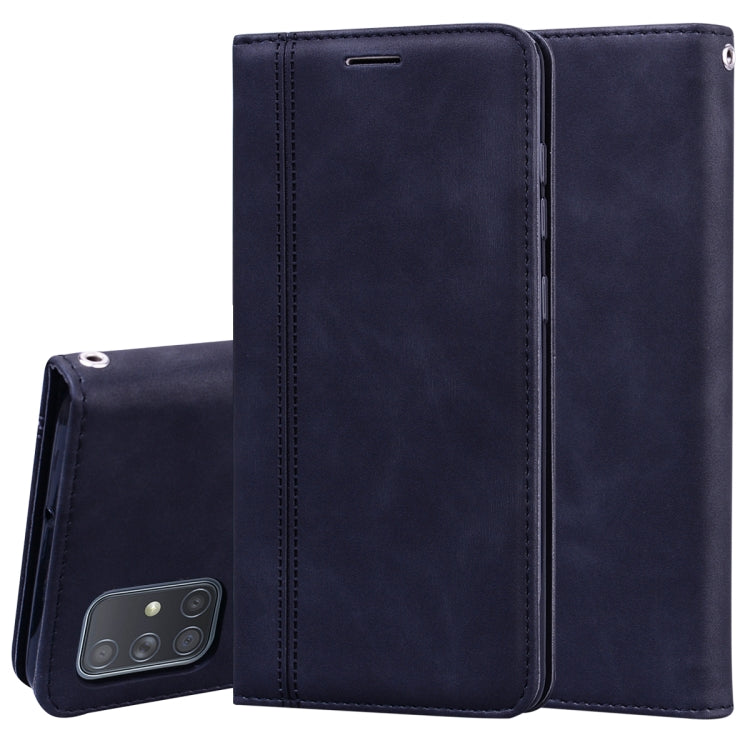 Custodia in pelle PU con vibrazione orizzontale magnetica aziendale smerigliata con supporto, slot per schede e cordino, For Samsung Galaxy A71