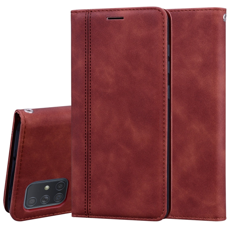 Custodia in pelle PU con vibrazione orizzontale magnetica aziendale smerigliata con supporto, slot per schede e cordino, For Samsung Galaxy A71