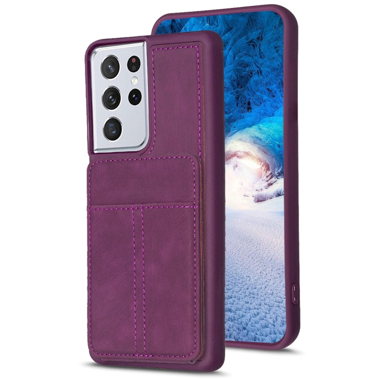 BF28 Custodia per telefono con sacchetto per carte satinato con supporto, For Samsung Galaxy A52, For Samsung Galaxy S21 5G, For Samsung Galaxy S21+ 5G, For Samsung Galaxy S21 Ultra 5G