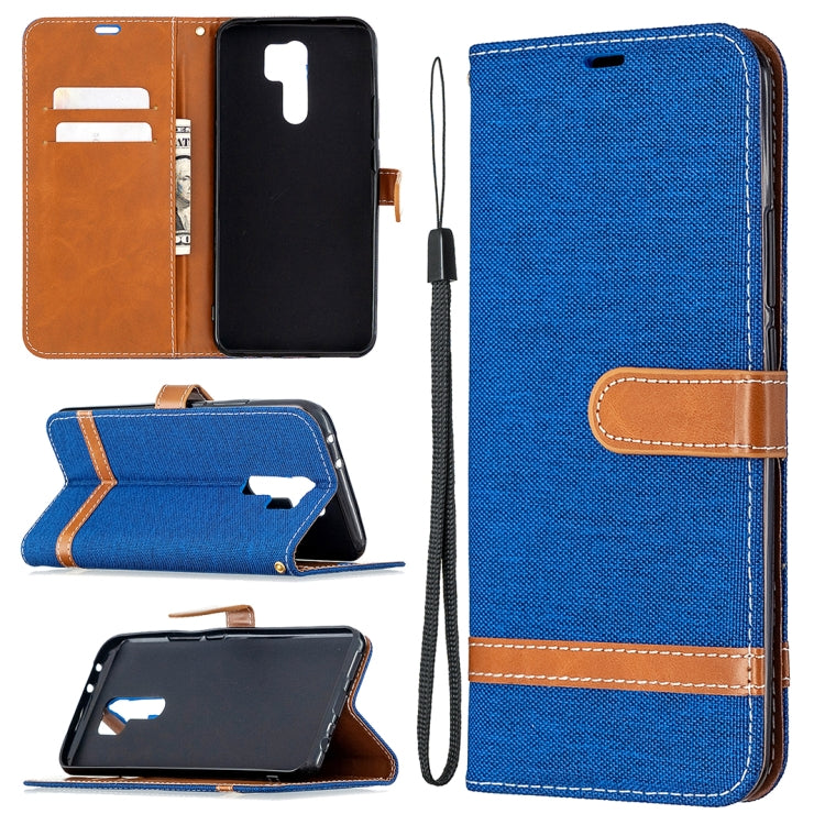Custodia portafoglio in pelle e denim per Xiaomi Redmi 9