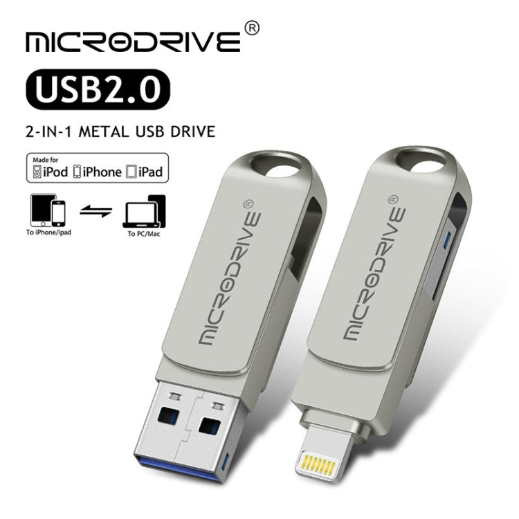 MicroDrive 2 in 1 Lightning + USB 2.0 Disco flash USB portatile in metallo, 8GB, 16GB, 32GB, 64GB, 128GB, 256GB, 512GB